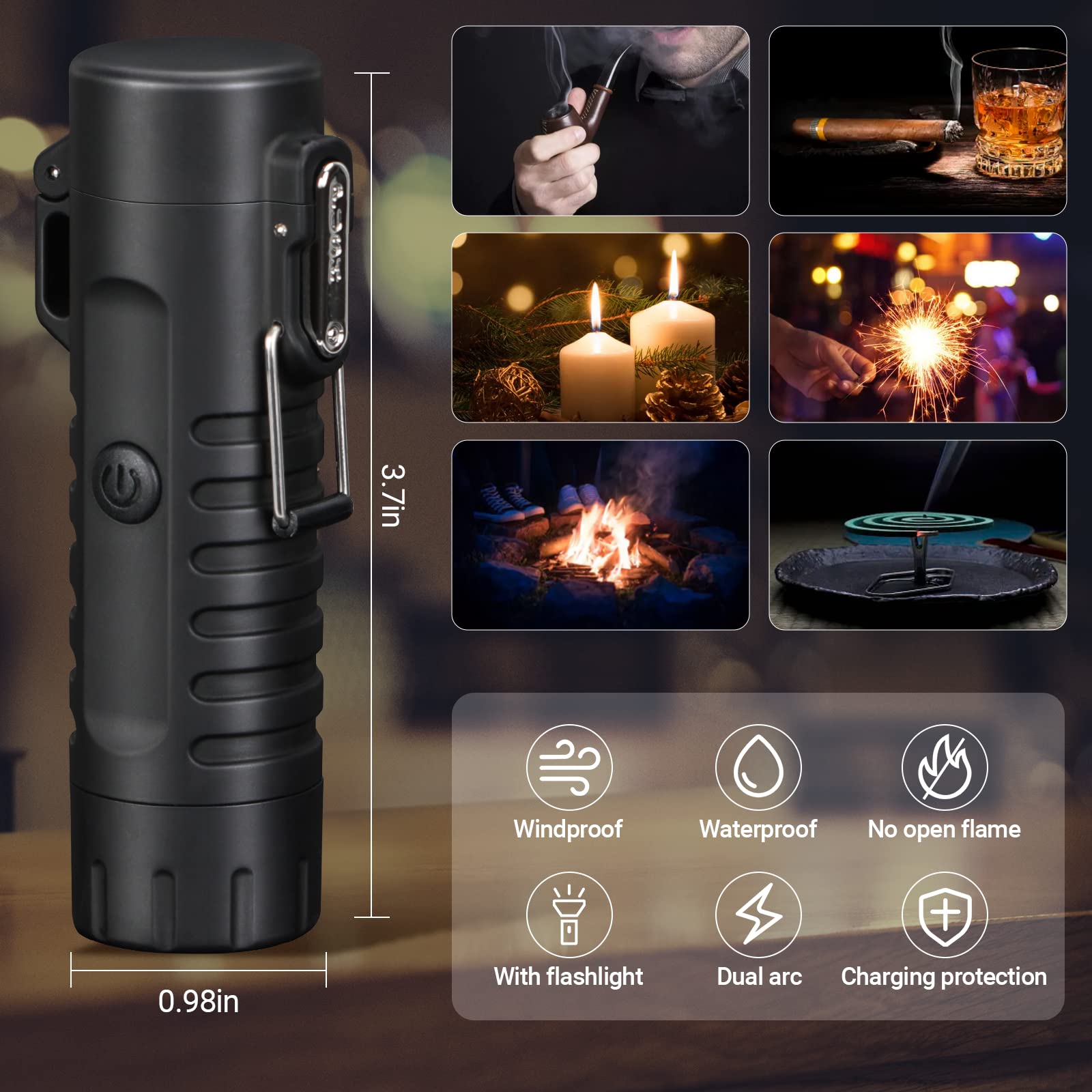 Scotte Plasma Windproof arc Lighter Electric Lighter and LED Flashlight -Magnesium Fire Starter for Emergency Survival Kits, Camping, Hiking