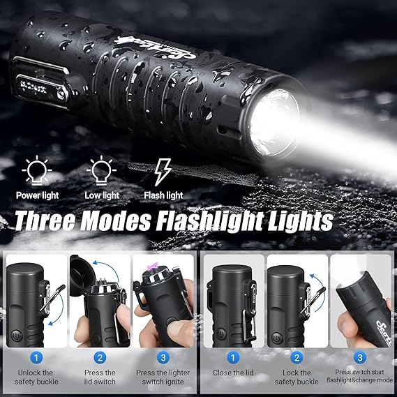 Scotte Plasma Windproof arc Lighter Electric Lighter and LED Flashlight -Magnesium Fire Starter for Emergency Survival Kits, Camping, Hiking