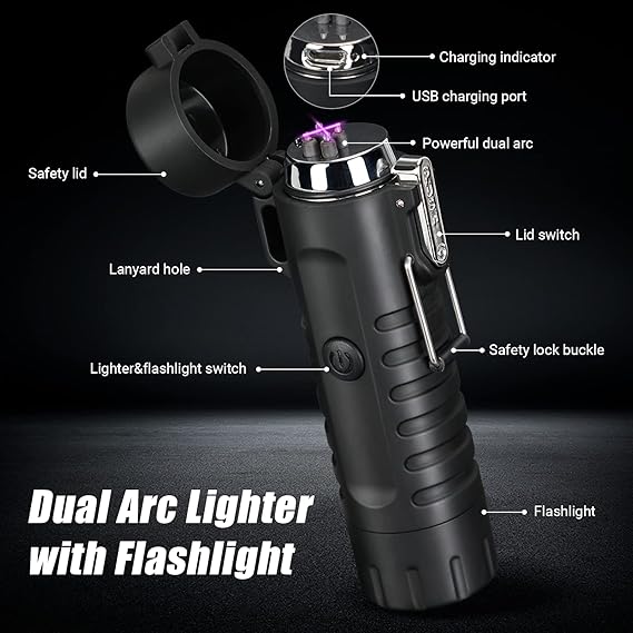 Scotte Plasma Windproof arc Lighter Electric Lighter and LED Flashlight -Magnesium Fire Starter for Emergency Survival Kits, Camping, Hiking